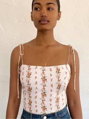 Reformation Cream Floral Tie-Shoulder Tank Top